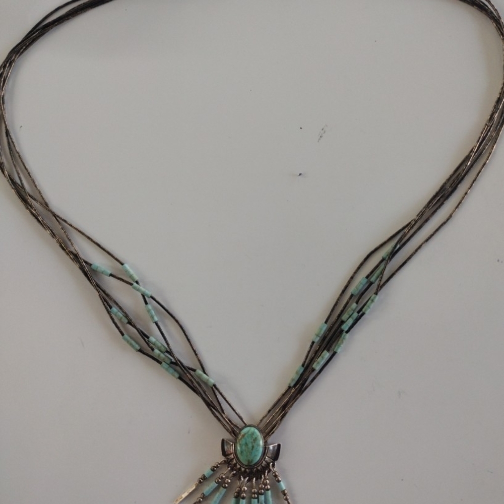 Native Sterling Silver Turquoise Multi-Strand Nec… - image 2